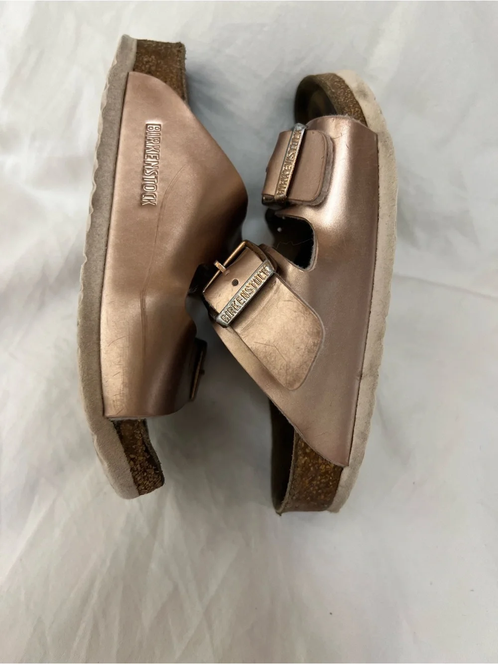 Birkenstock Kids Metallic Rose Gold Double Strap Sandals
